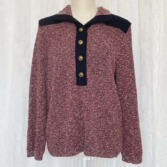 Tory Burch Women's Sweater Large Maroon Tweed Metallic Pullover Long Sleeve - Picture 1 of 10